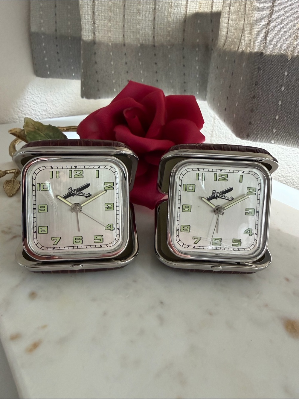 Vintage Folding Travel Alarm Clock
 (Set of 2)